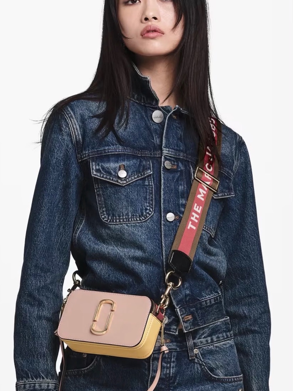 Marc Jacobs Pink and Yellow Snapshot Crossbody with Branded Strap
